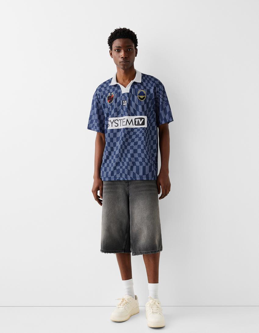 T-shirt manches courtes boxy fit sport-Bleu-3