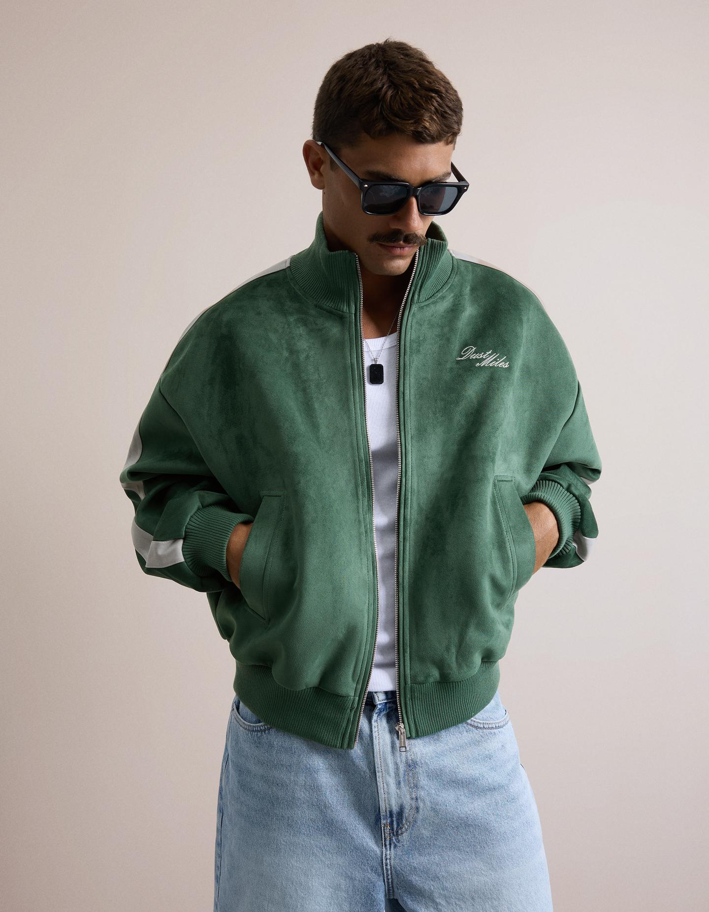 Bershka kurtka boxy z efektem zamszu zielony