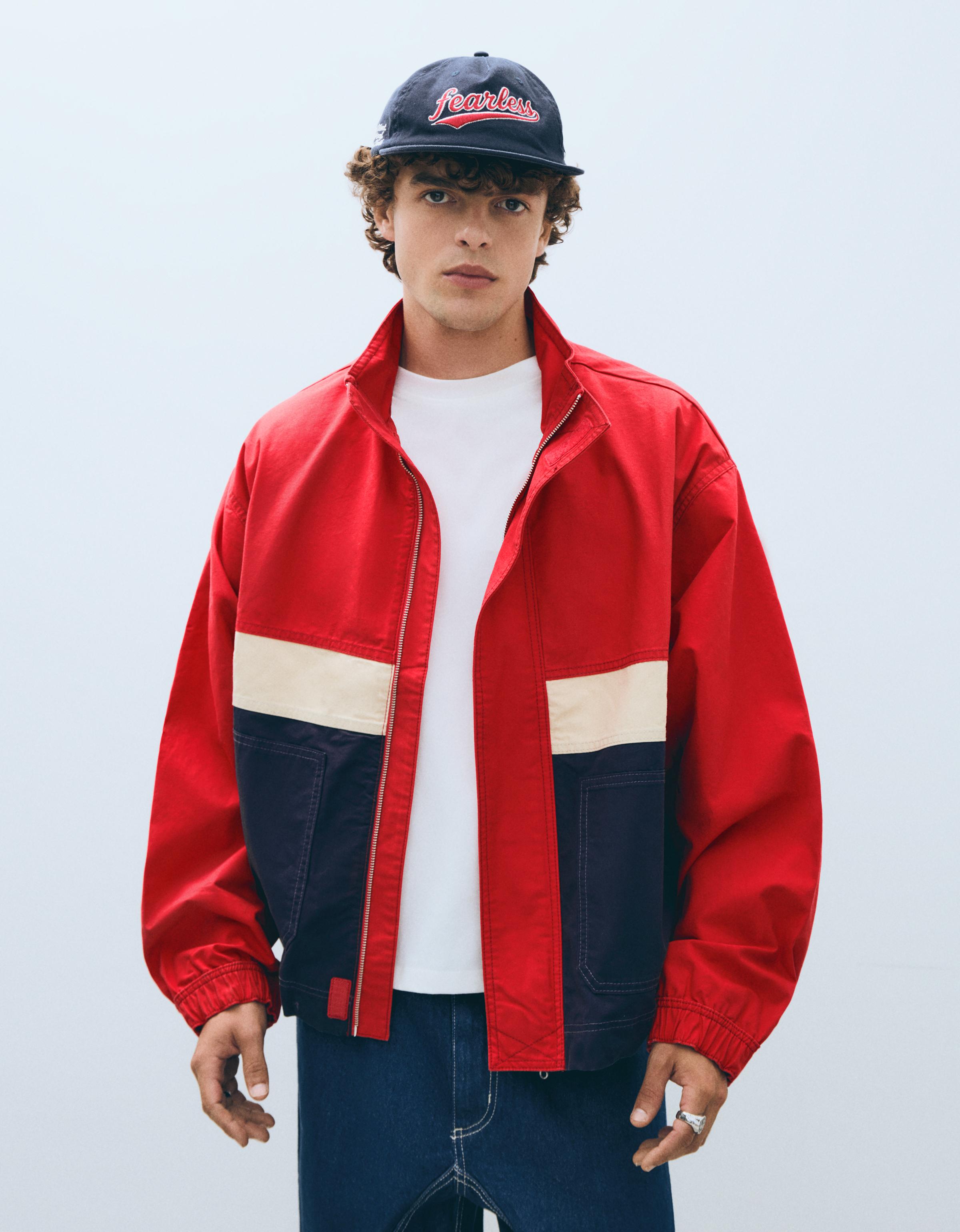 Bershka Chaqueta Cremallera Cortavientos Hombre L Rojo