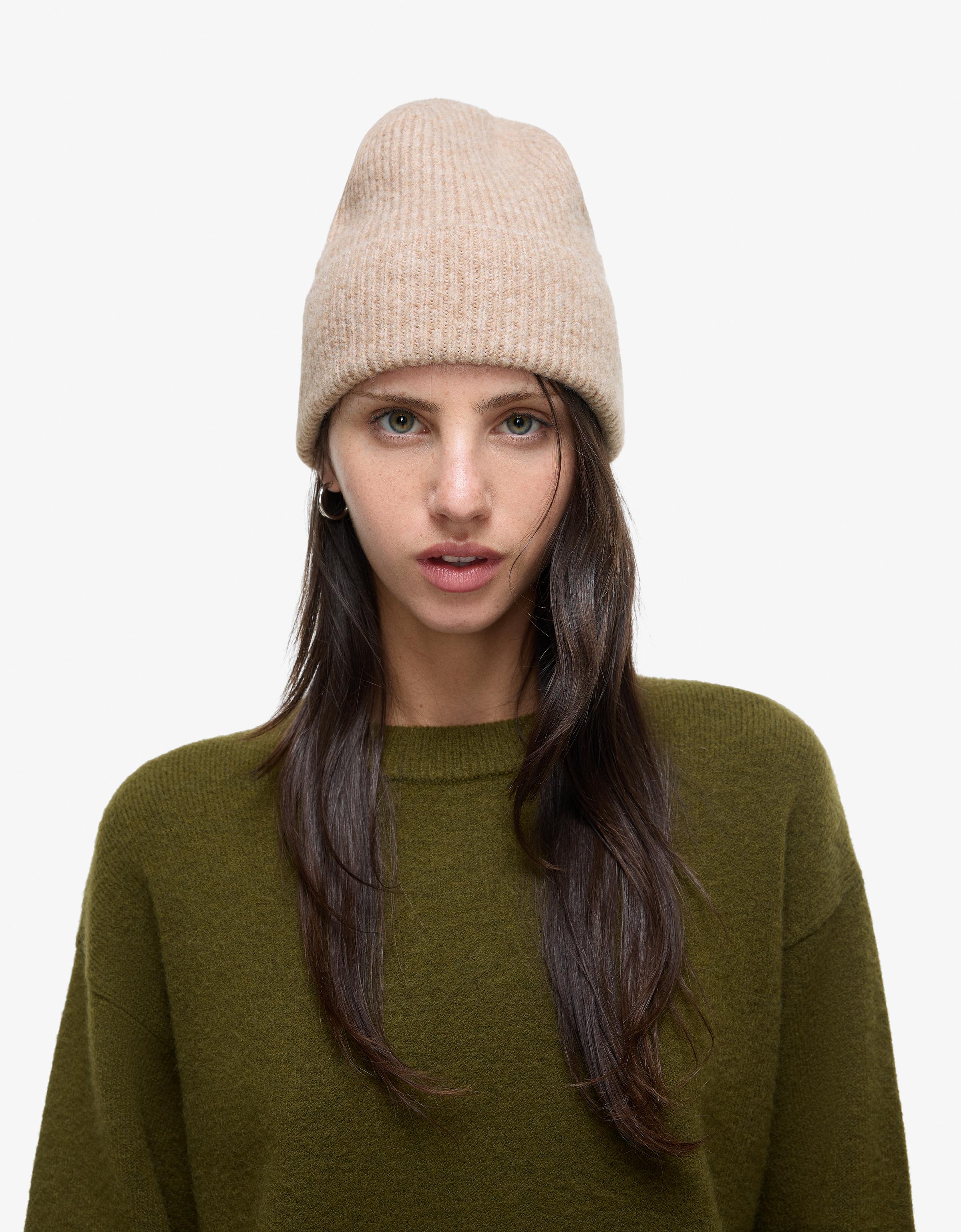 Turn-up knit beanie — Sand (alternate view)