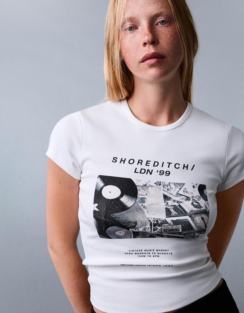 T-shirt manches courtes imprimé-Blanc