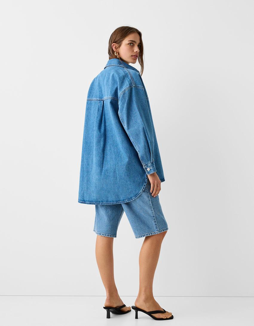 Long sleeve oversize denim shirt-Light blue