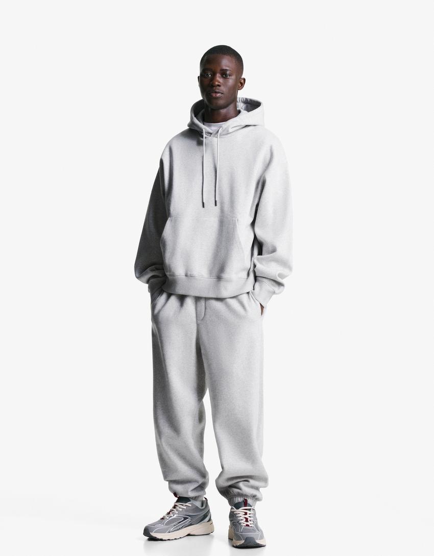 Pantalon jogger fit en molleton-Gris-0