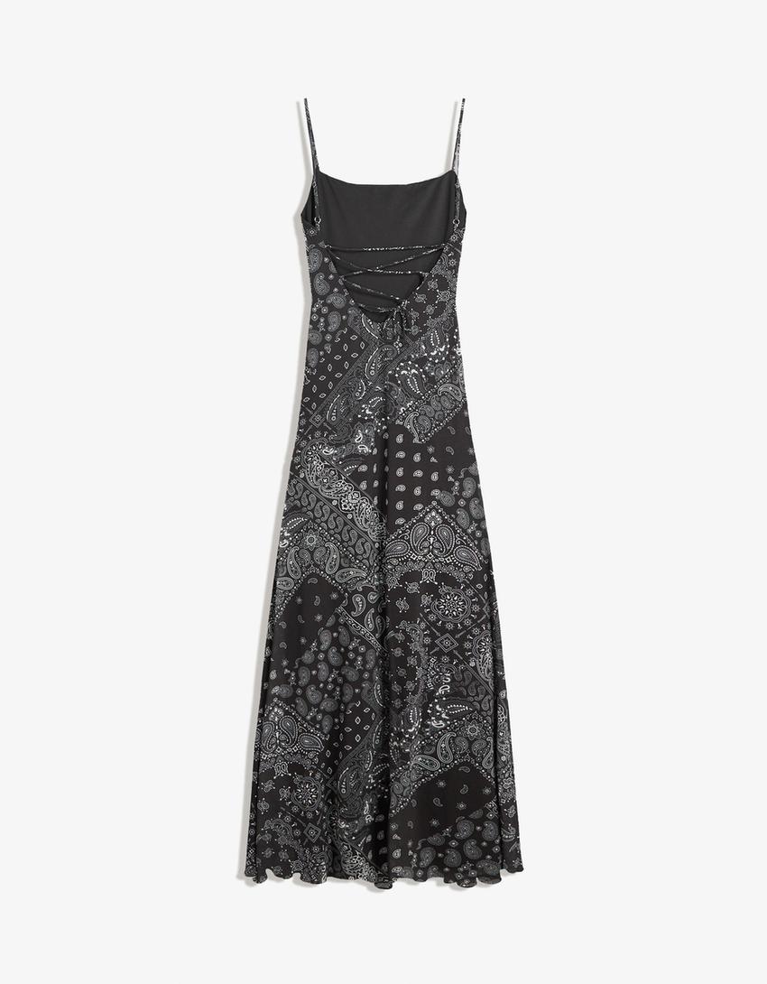 Printed tulle midi dress-Black