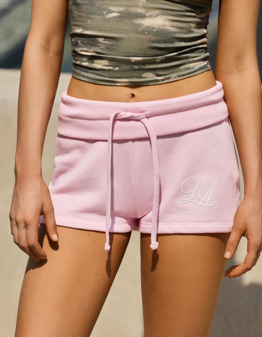 Sweatshorts mit umgeschlagenem Bund-Rosa