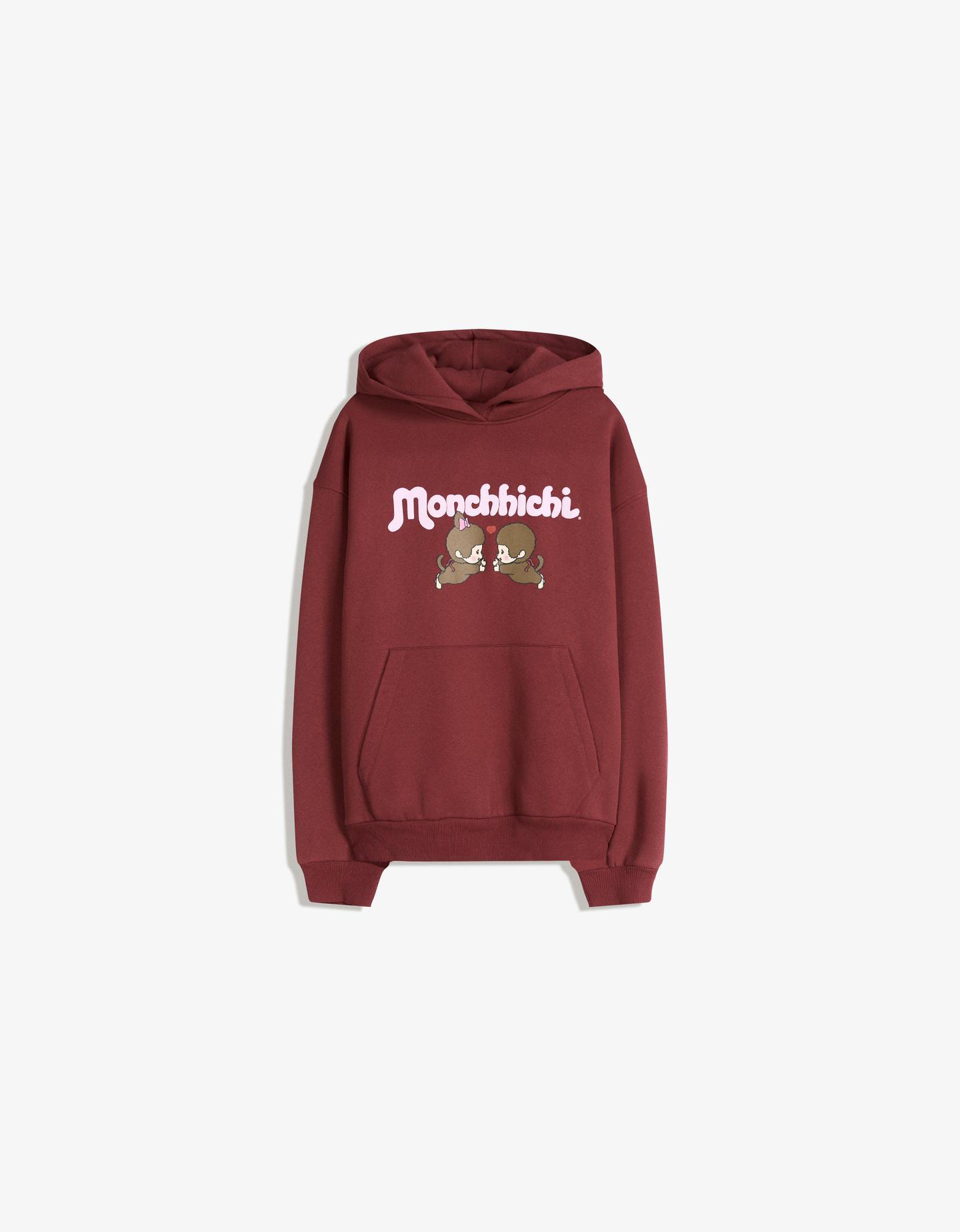 Bershka bluza z kapturem monchhichi czerwony