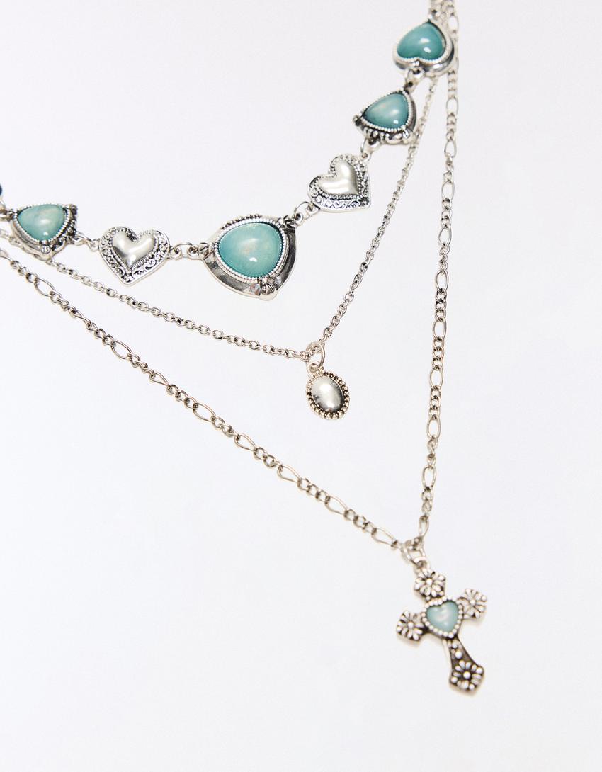 Pack 3 collares efecto turquesa-Plata