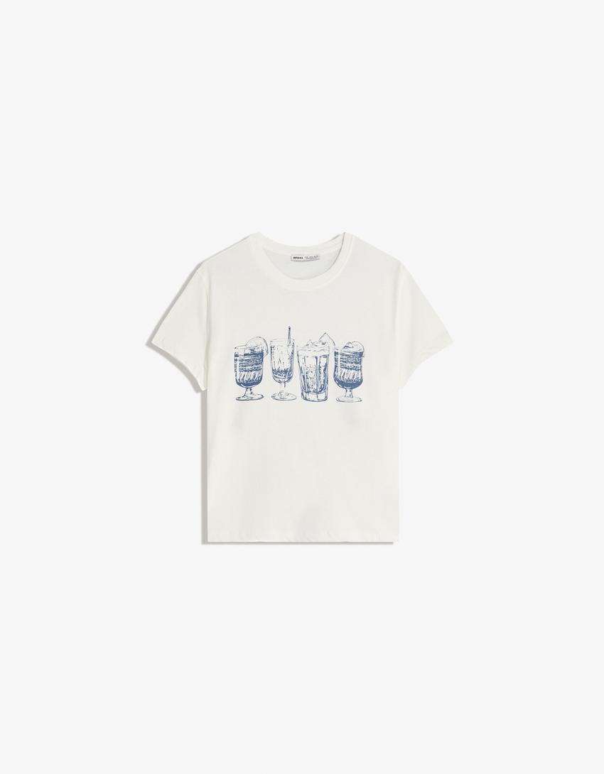 Camiseta manga corta print-Blanco roto