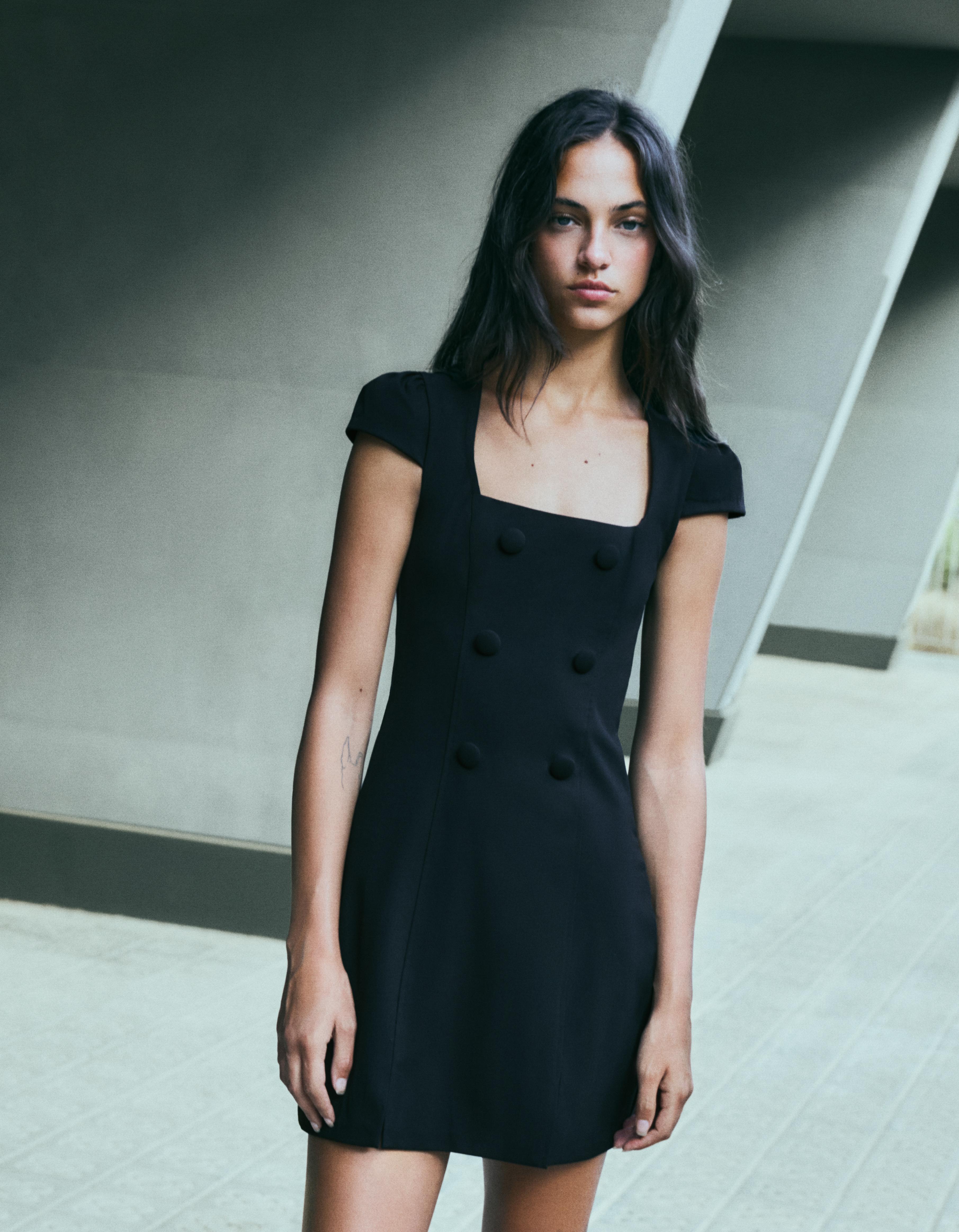 Bershka Kısa kollu düğmeli mini elbise görsel 6