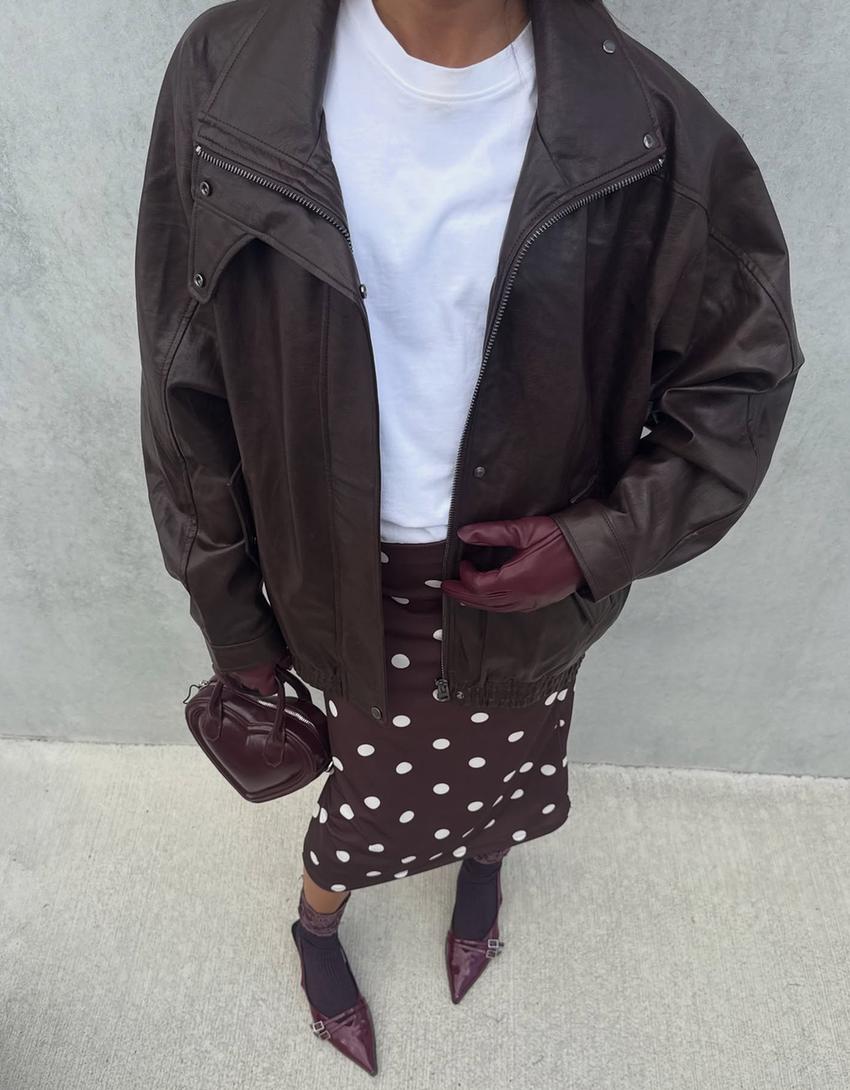 Oversize suni deri ceket-Kahverengi