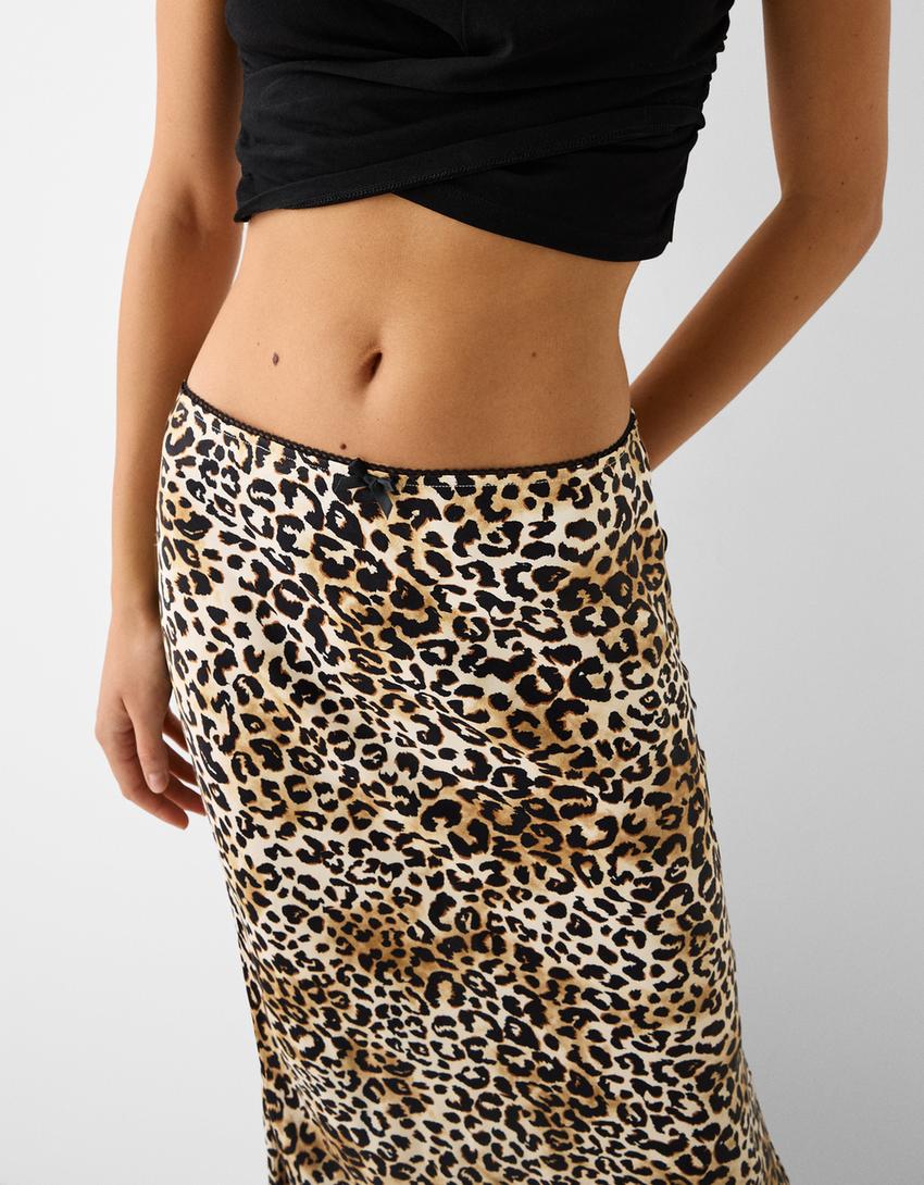 Animal print midi skirt-Brown