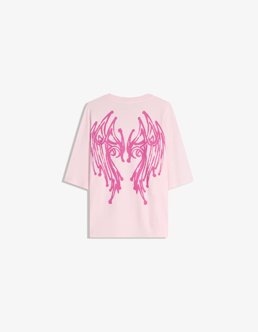 Short sleeve print T-shirt-Pink