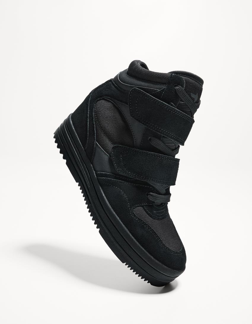Sneakers stringate con zeppa interna-Nero-2