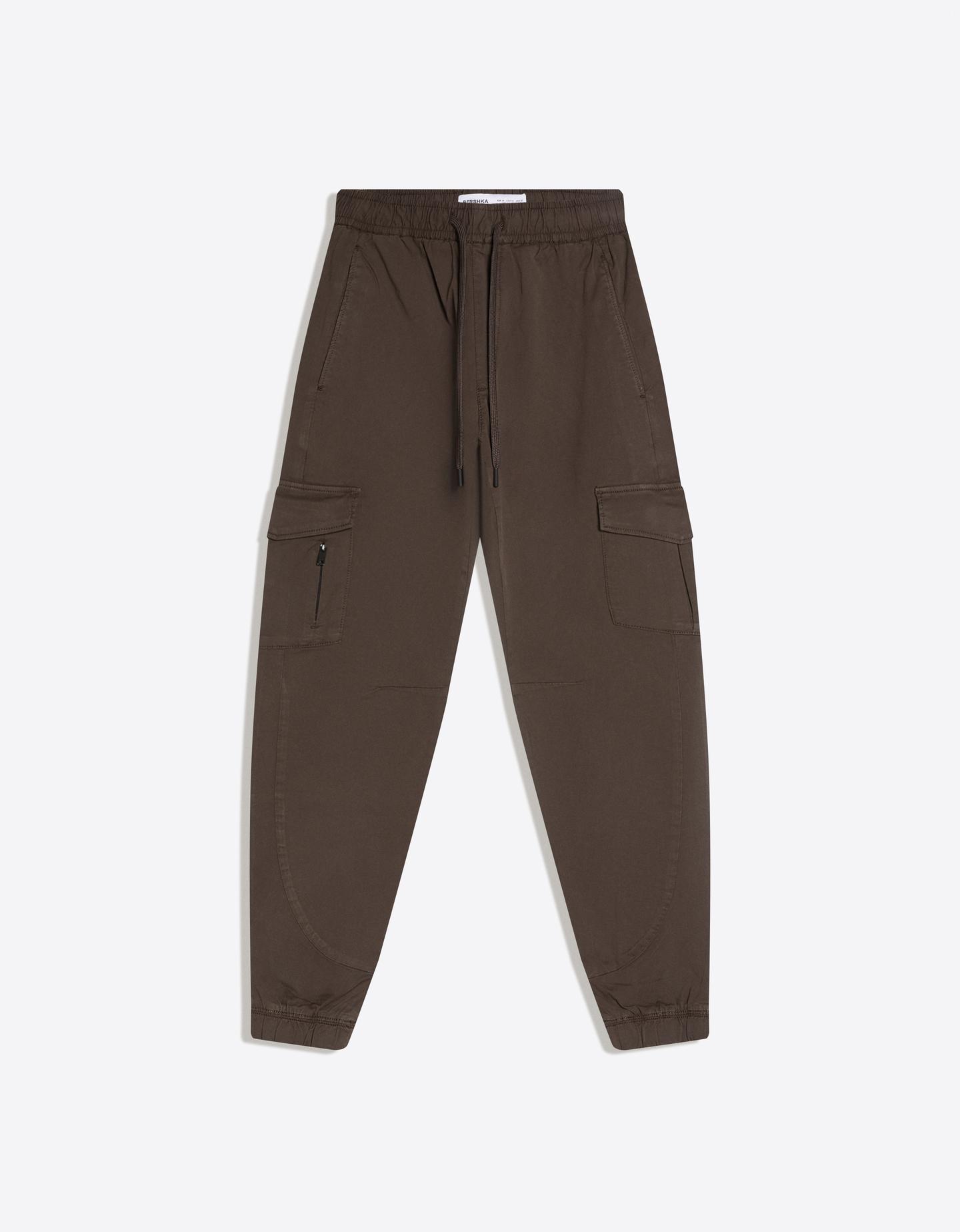 Bershka spodnie jogger cargo brązowy