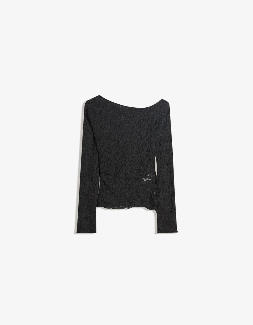 Long sleeve blonde lace top-Black