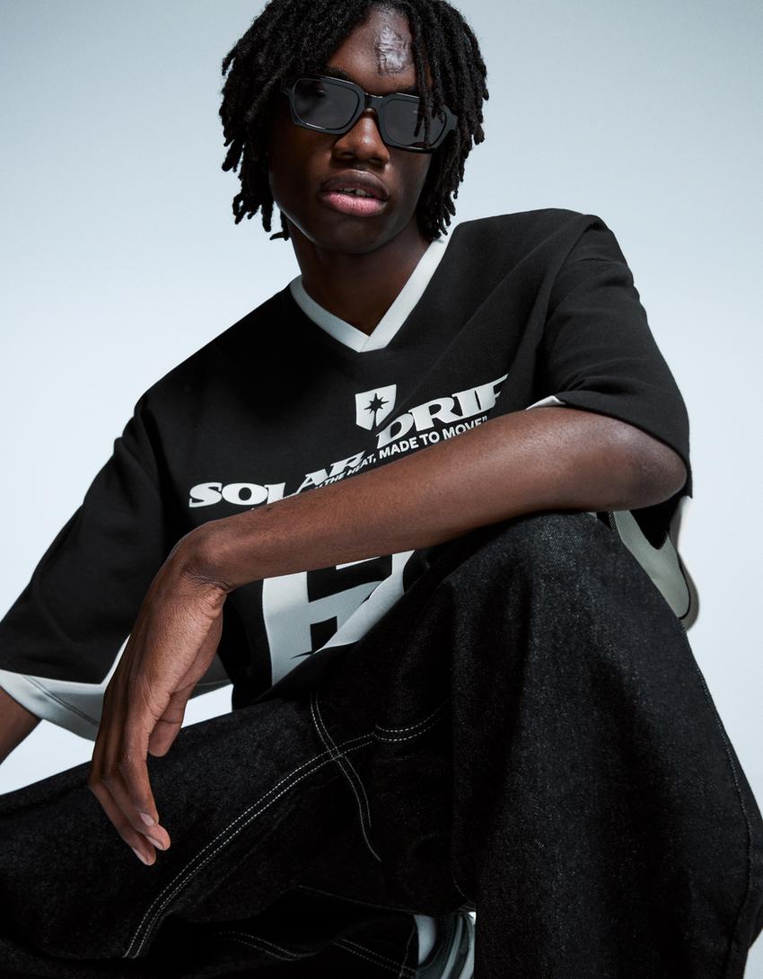 Neoprene effect print T-shirt-Black