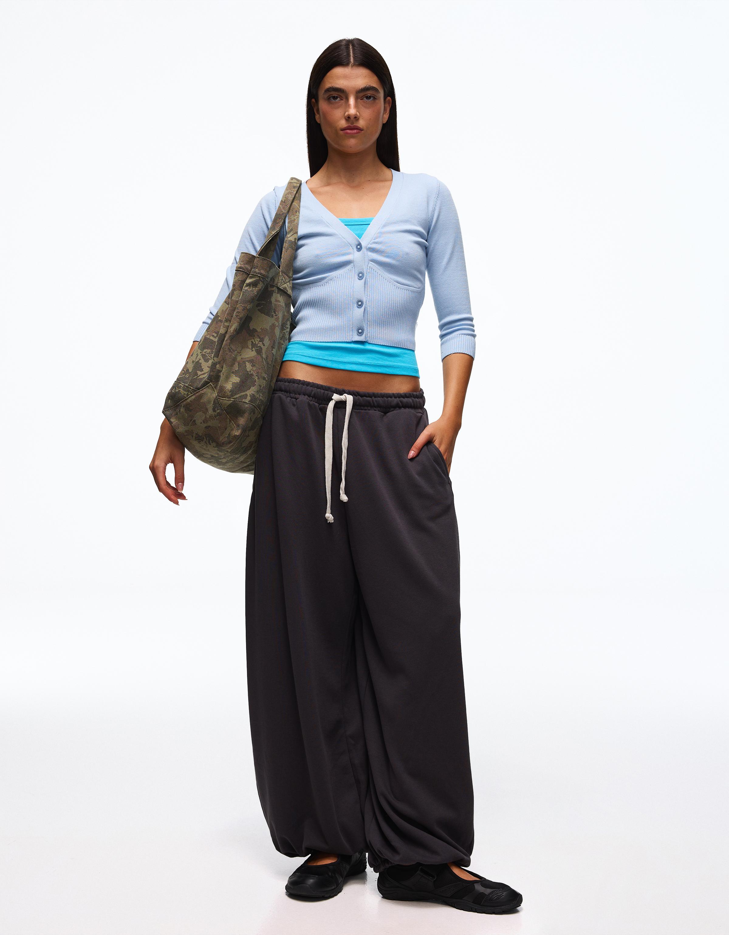 Balloon fit plush dancer trousers — Grey