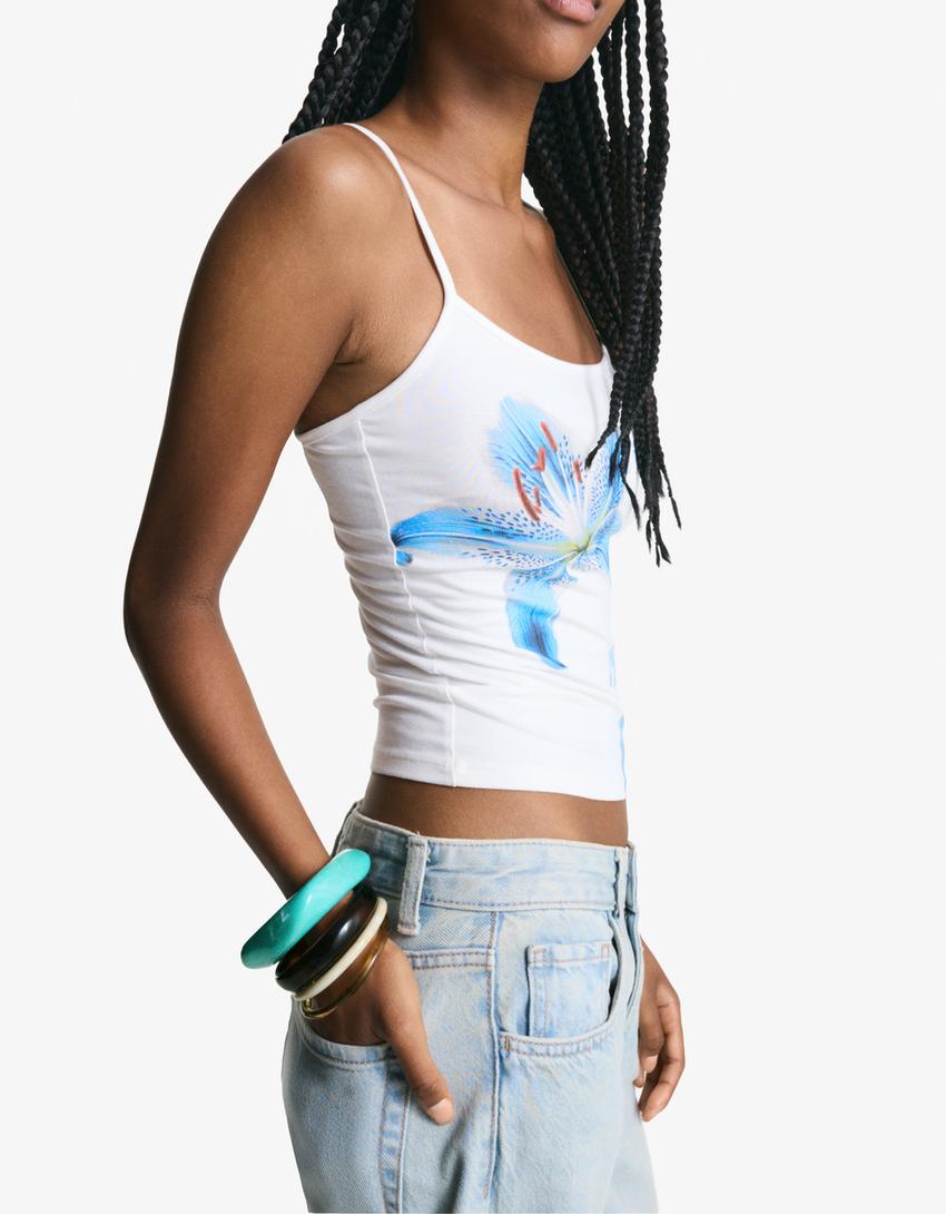 Top tirantes print-Blanco roto