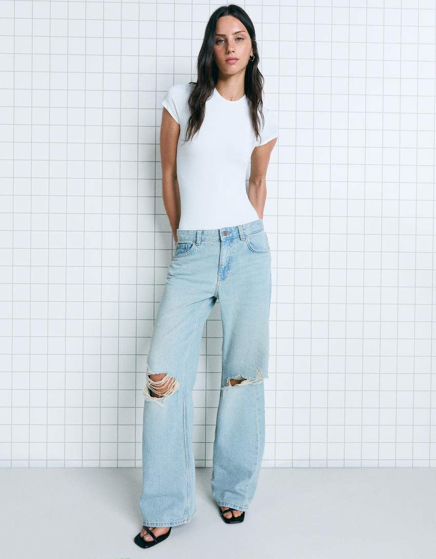 Jeans wide leg rotos-Azul-0