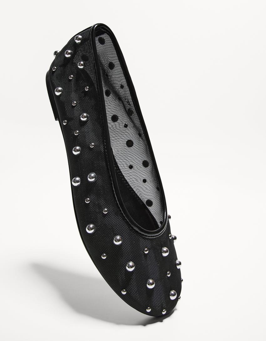 Mesh ballet flats with studs-BLACK-2