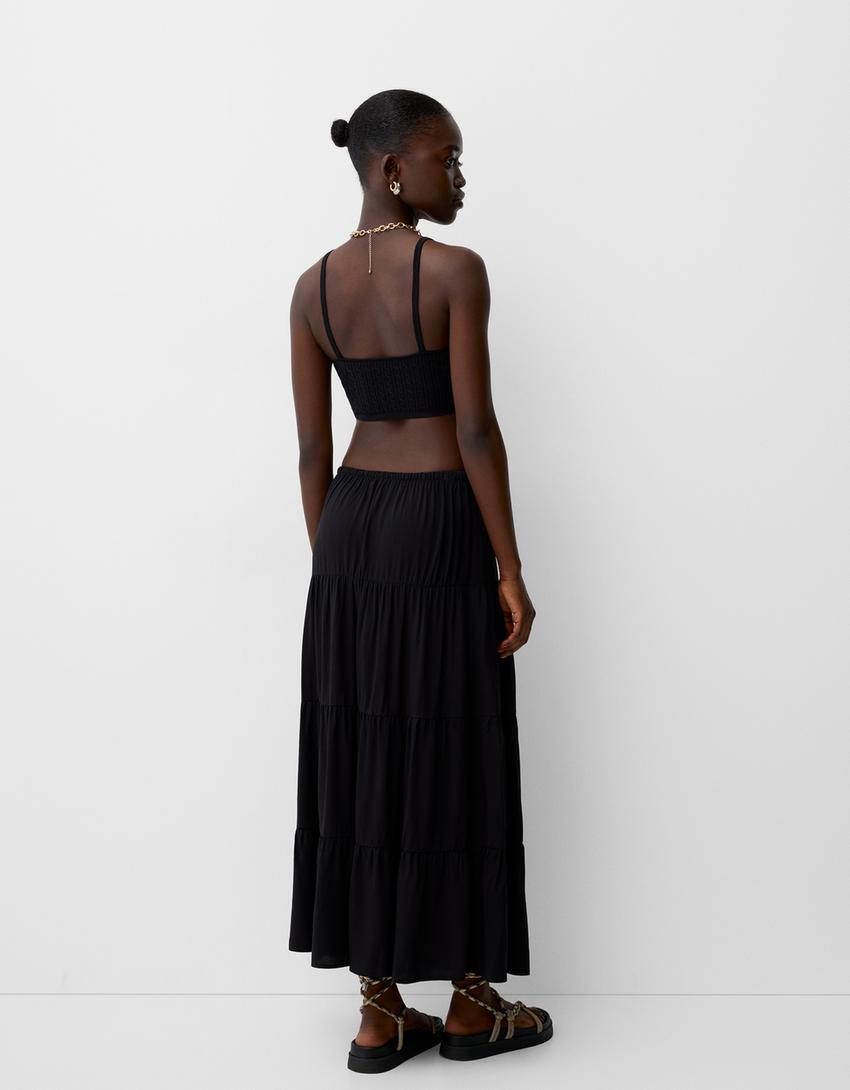 تنورة ميدي بخصر مرن-أسود-2