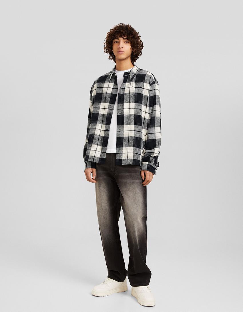 Camisa manga comprida cropped quadrados-Preto-4