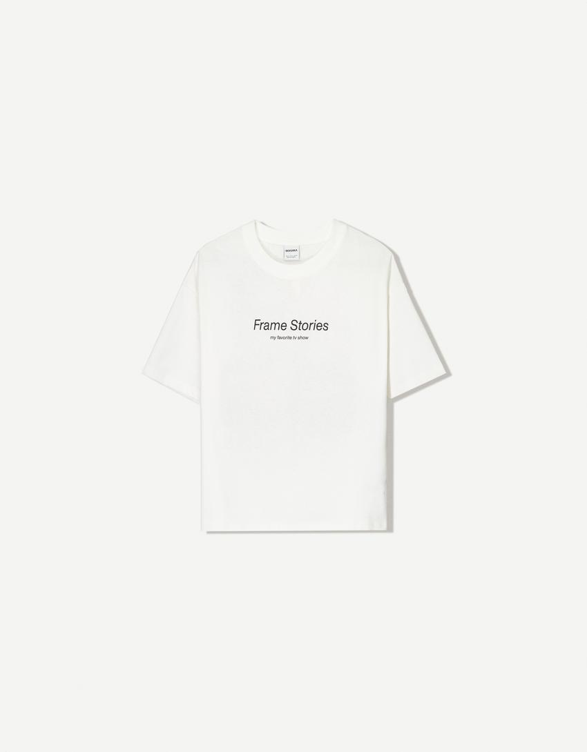 Printed short sleeve oversize T-shirt-Cream-3