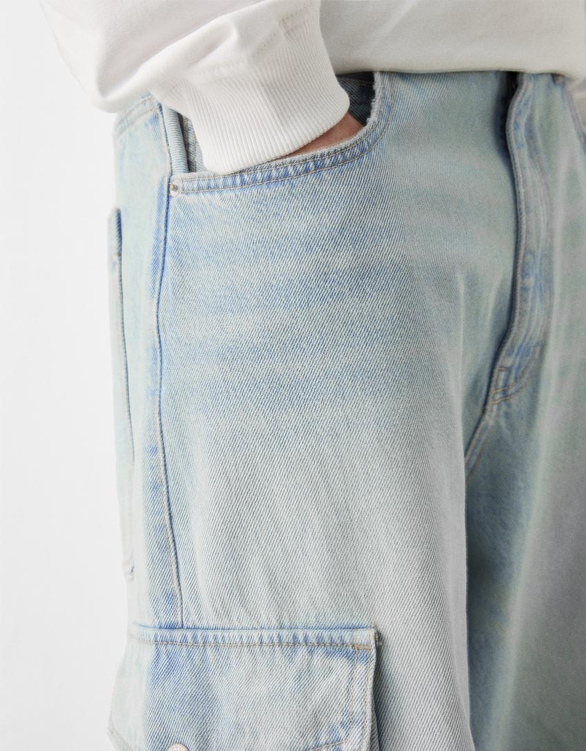 Jeans cargo skater fit efeito lavado dirty-Azul lavado-5