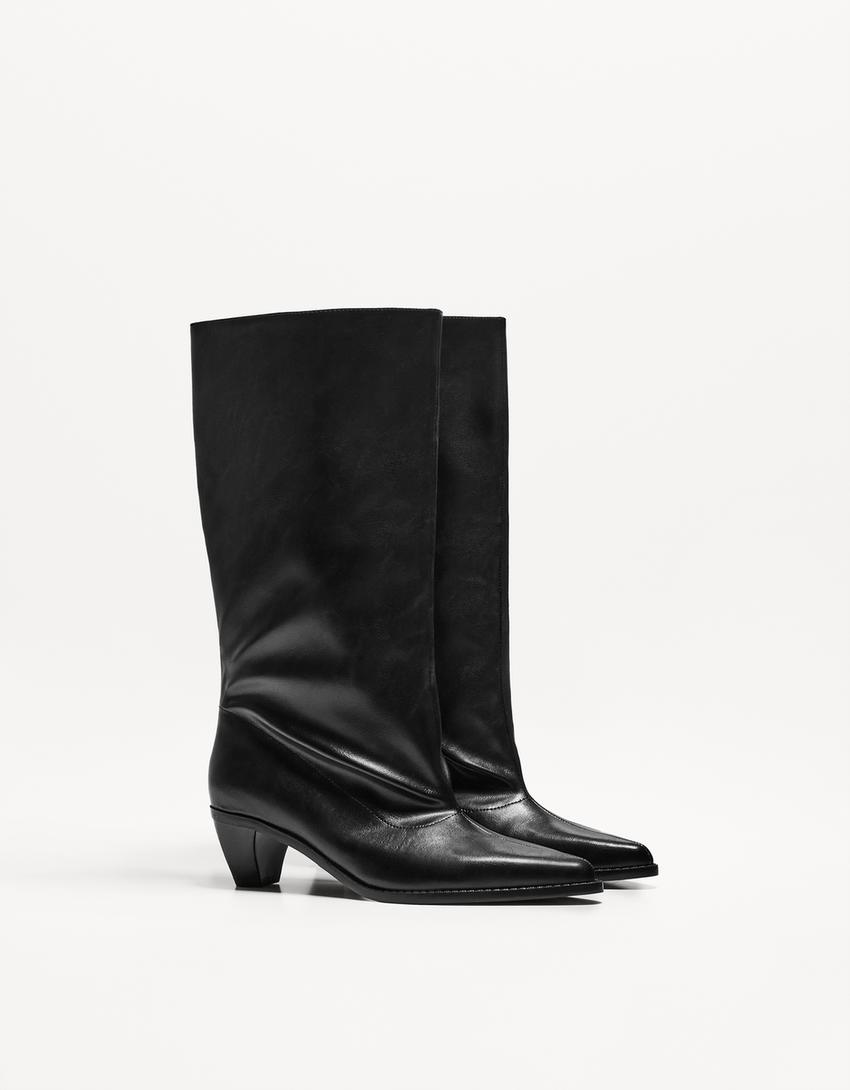 Wide-leg high-heel boots-BLACK