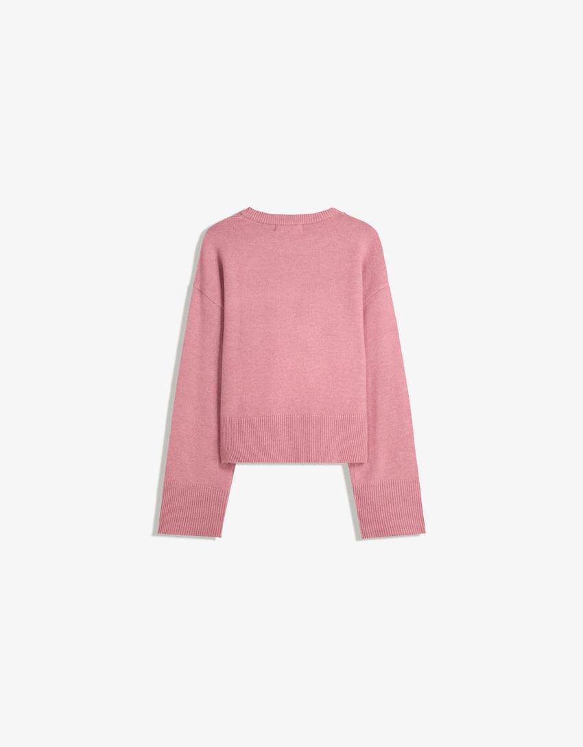 Oversize sweater med ribkant forneden-Pink