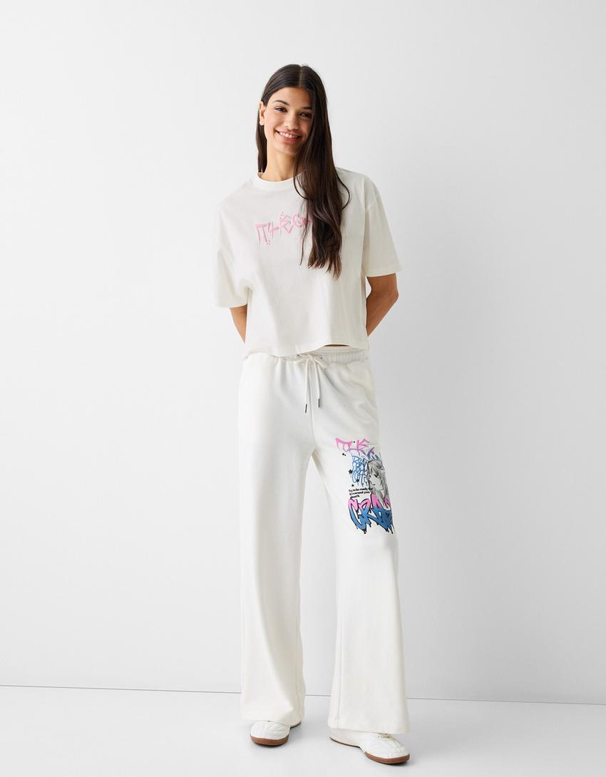 Ensemble T-shirt et pantalon imprimé-Blanc cassé-0