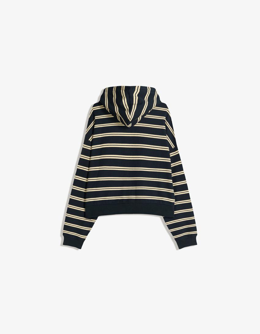 Sweat zippé à capuche à rayures-Marine