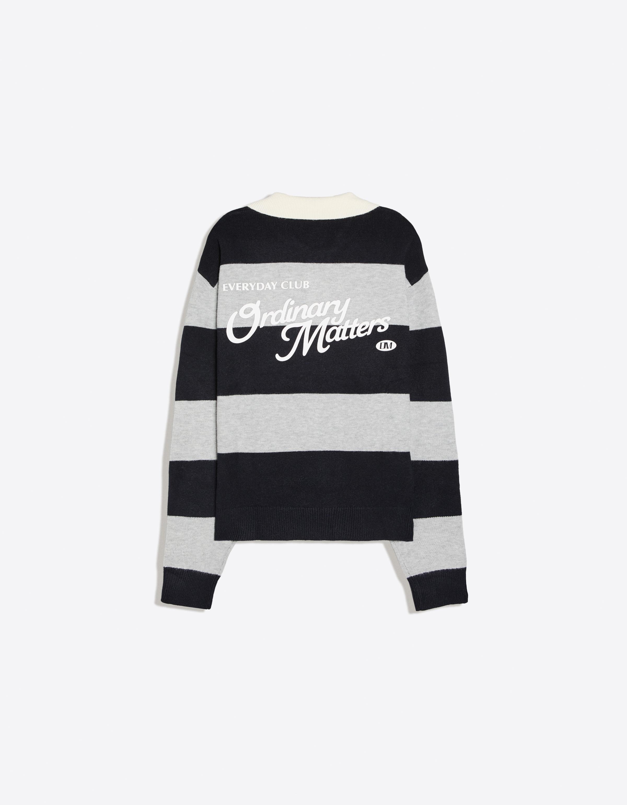 Contrast stripe polo collar jumper — Navy