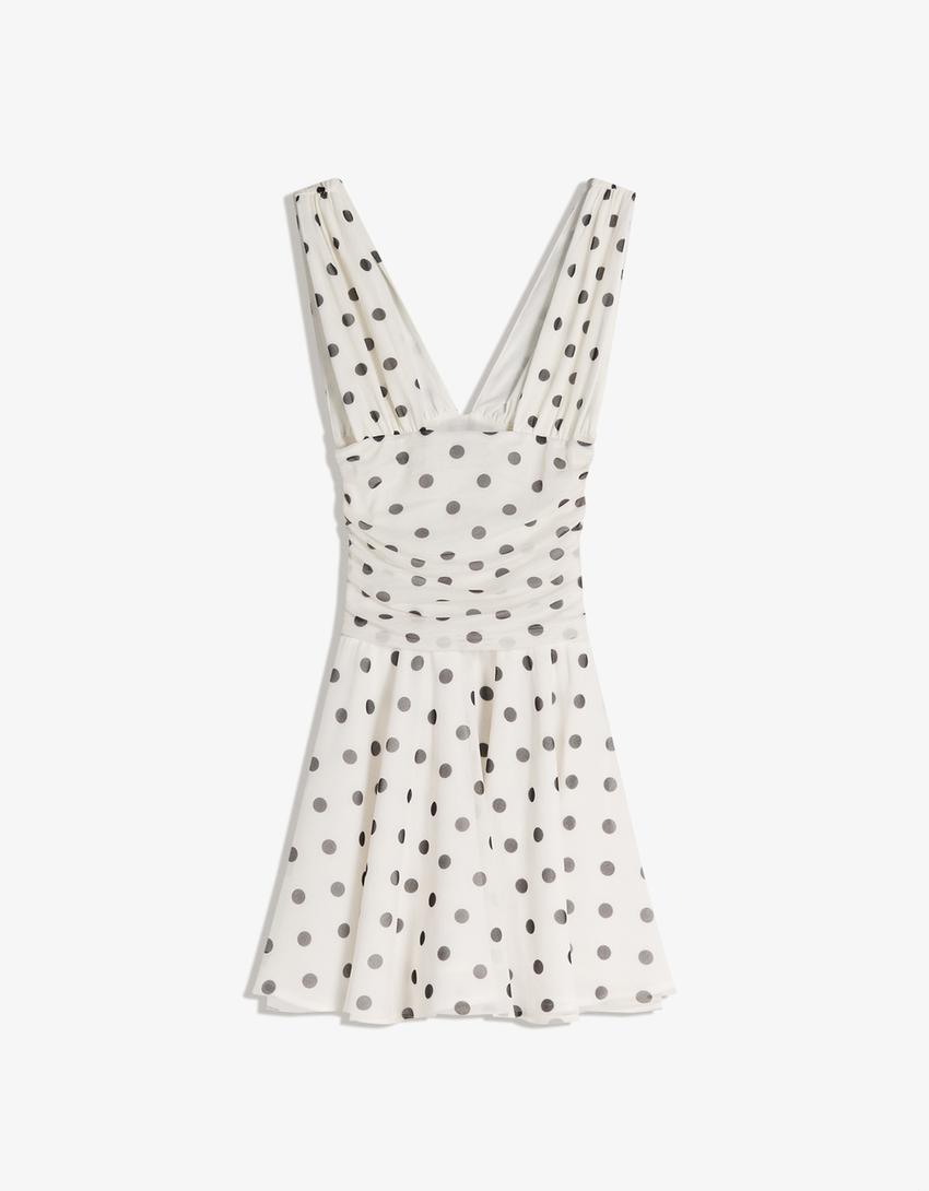 Vestido mini chifón vuelo-Blanco / Negro