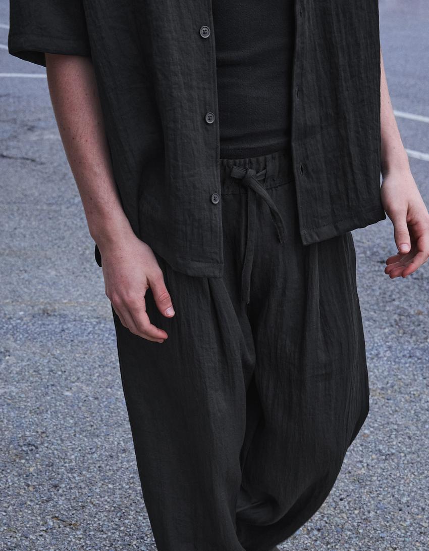 Rustic baggy trousers-Black