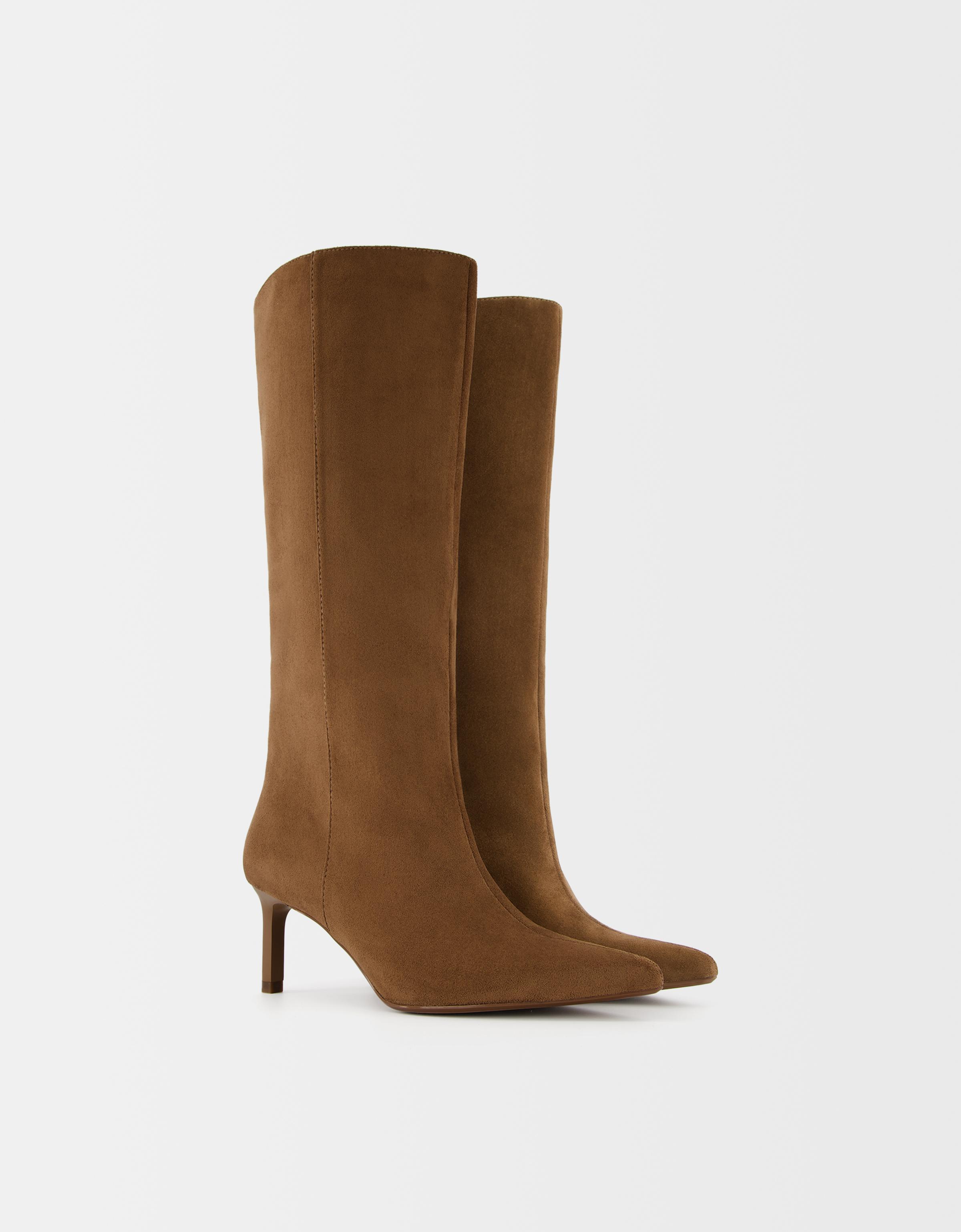 Bershka Absatzstiefel Aus Rauleder Mit Kitten-Heels Damen 36 Braun