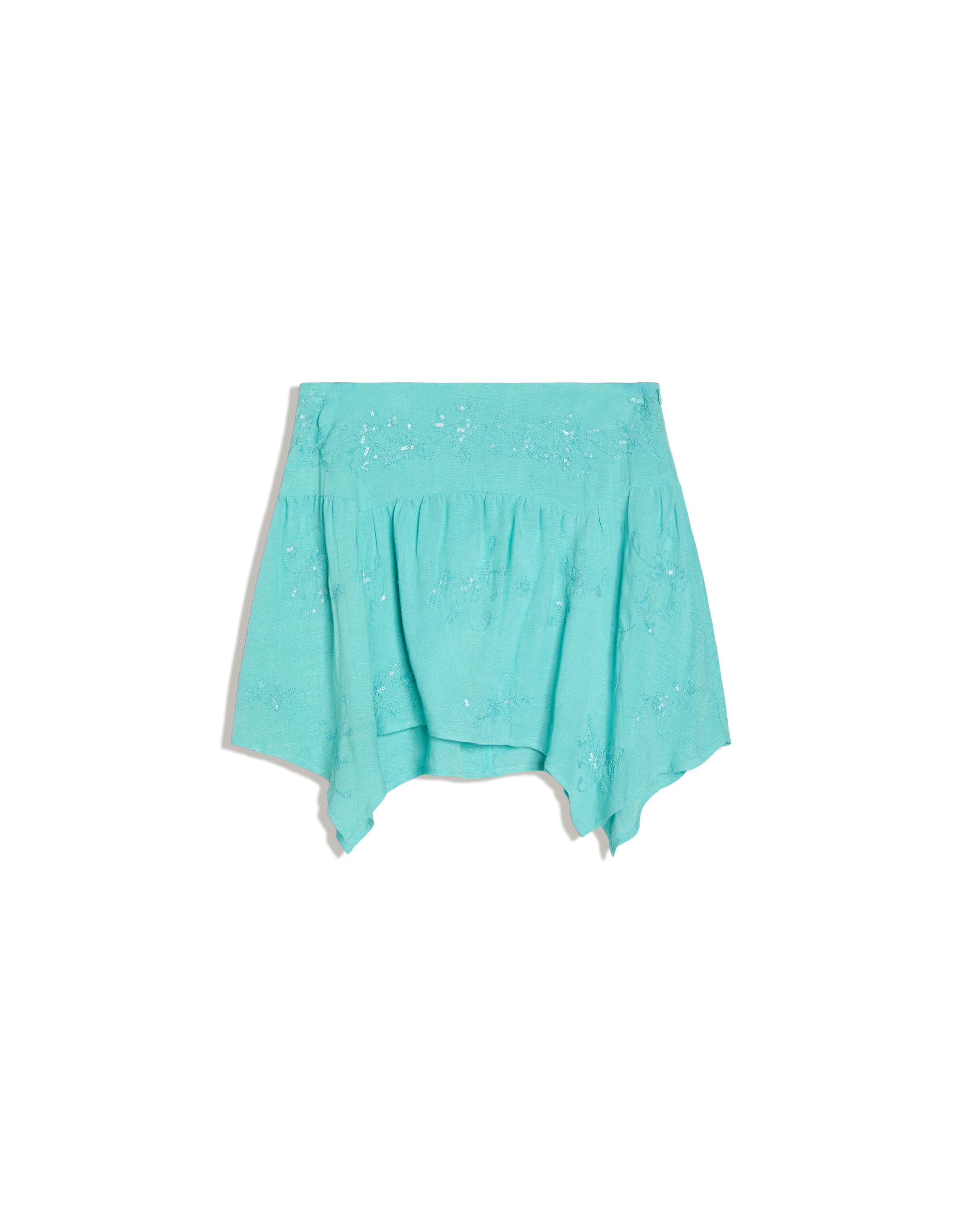 Embroidered handkerchief skirt — Turquoise
