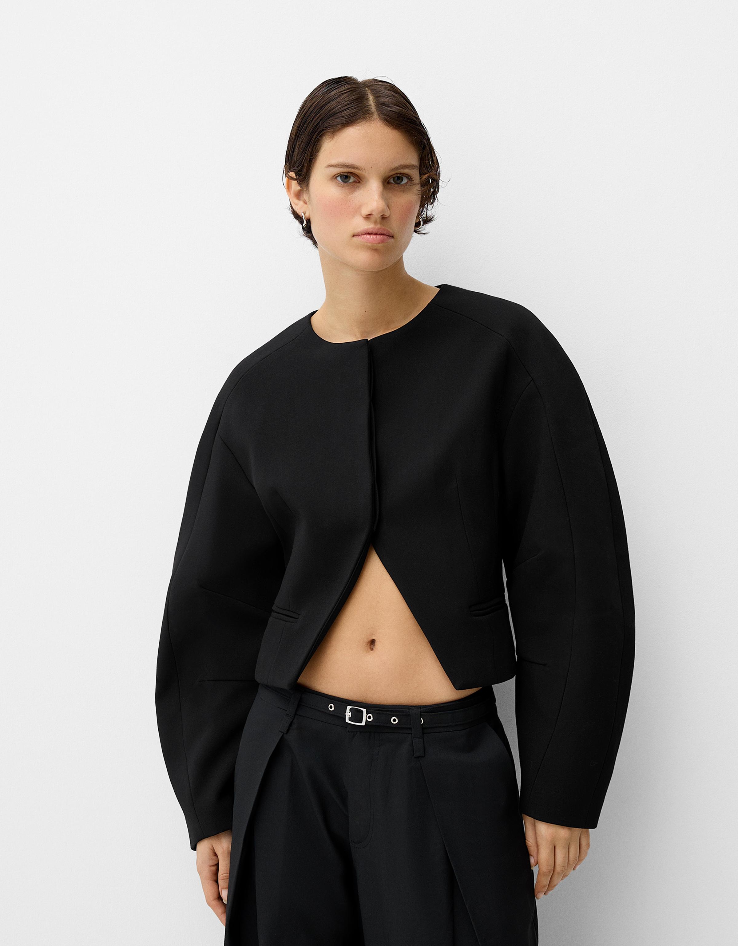 Bershka Cropped-Blazer Mit Weiten Ärmeln Damen S Schwarz