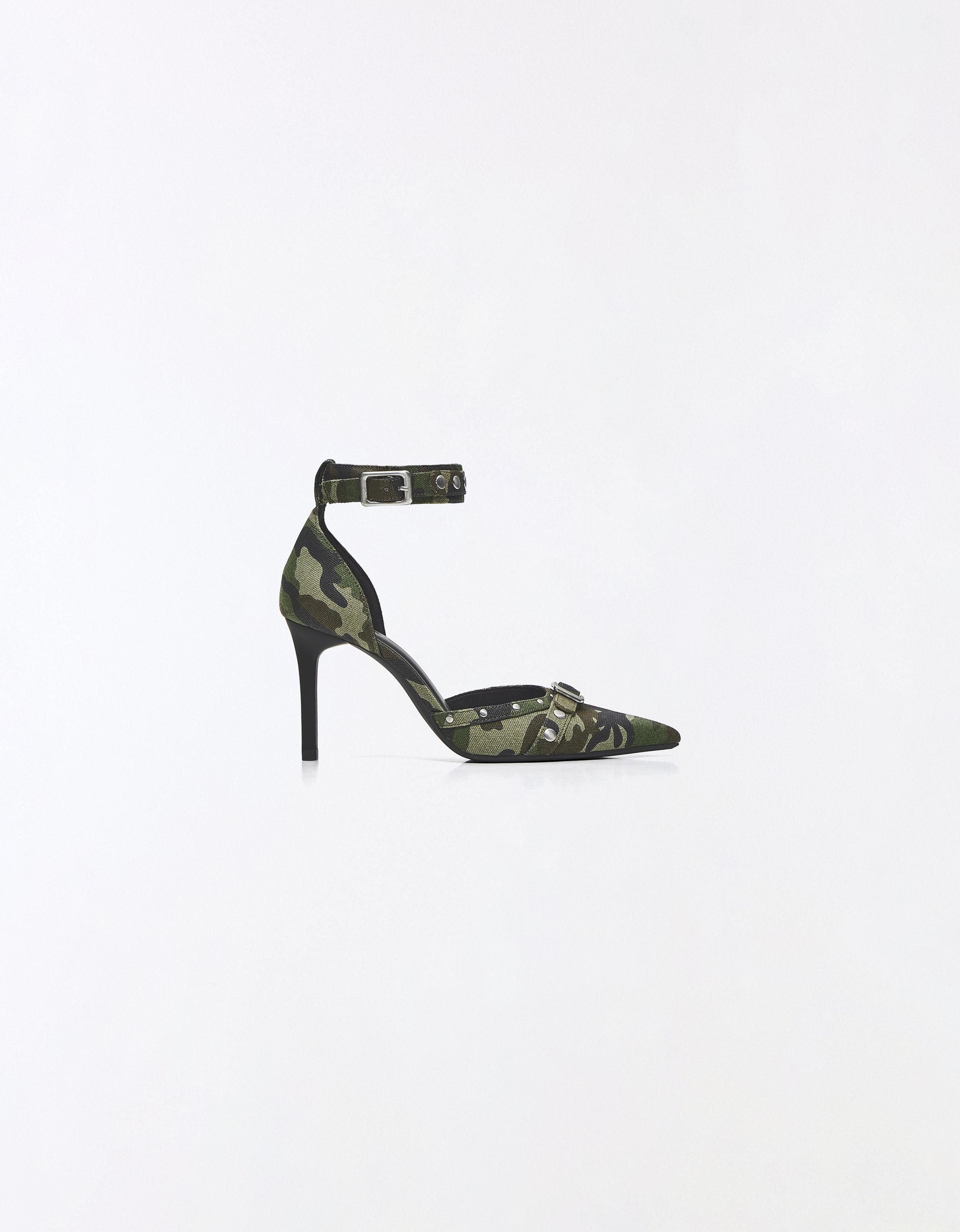 Ankle-strap heeled shoes with buckle detail — Camouflage