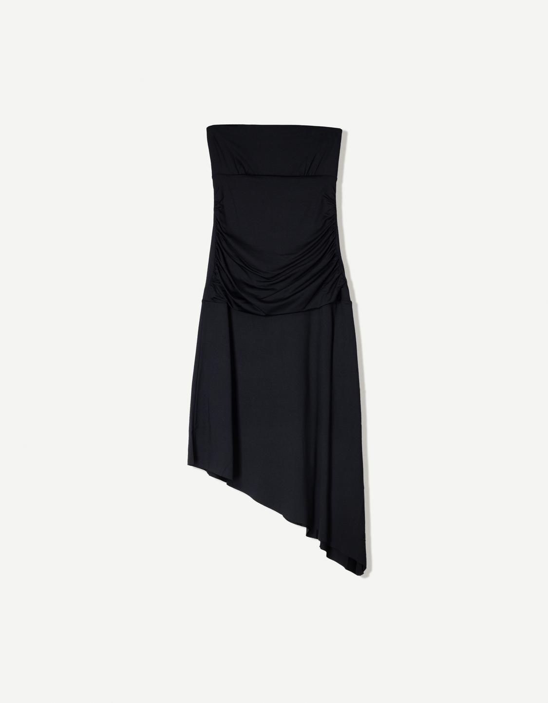 Gathered midi dress with bandeau neckline