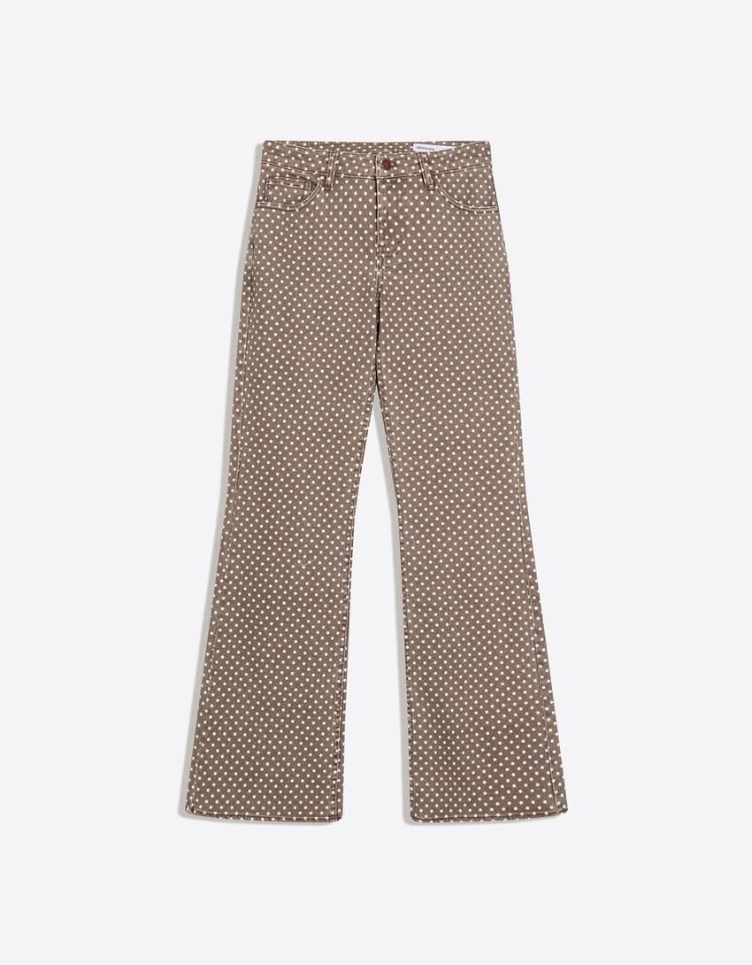 Polka dot bootcut denim-Brown