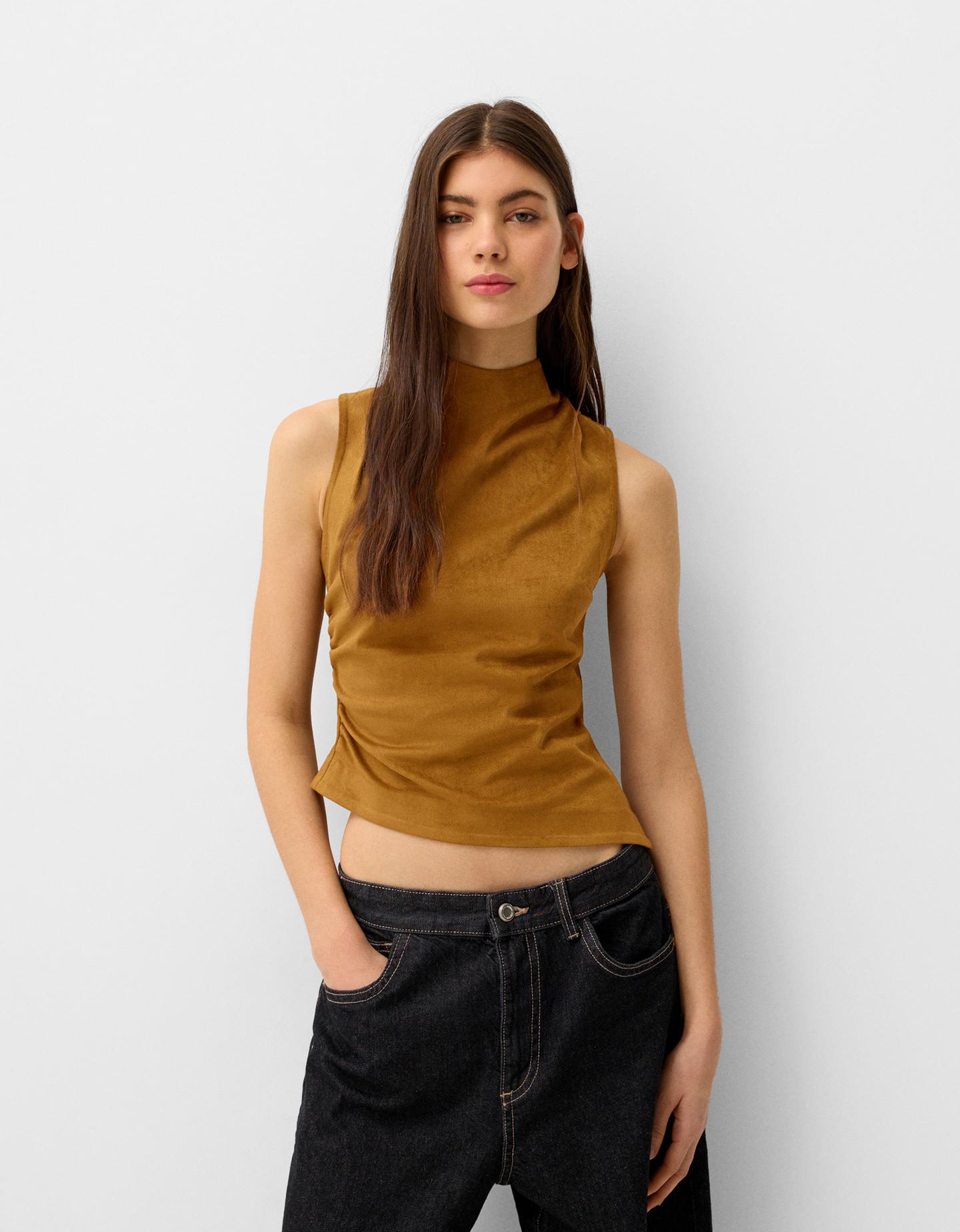 Bershka Asymmetrisches Top Damen Xs Braun günstig online kaufen