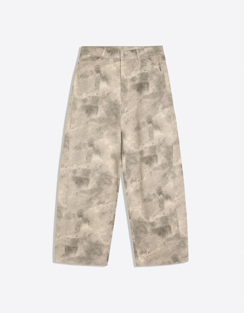 Pantalón barrel print-Gris