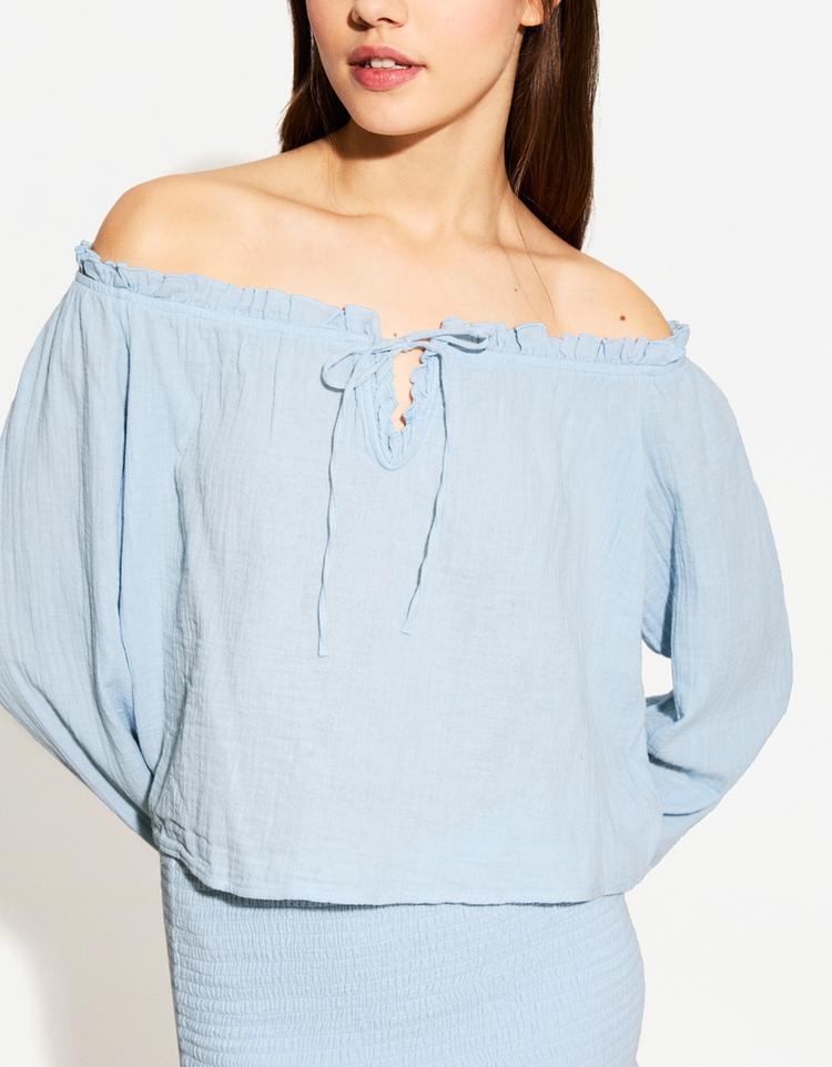 Off-the-shoulder blouse with tie detail