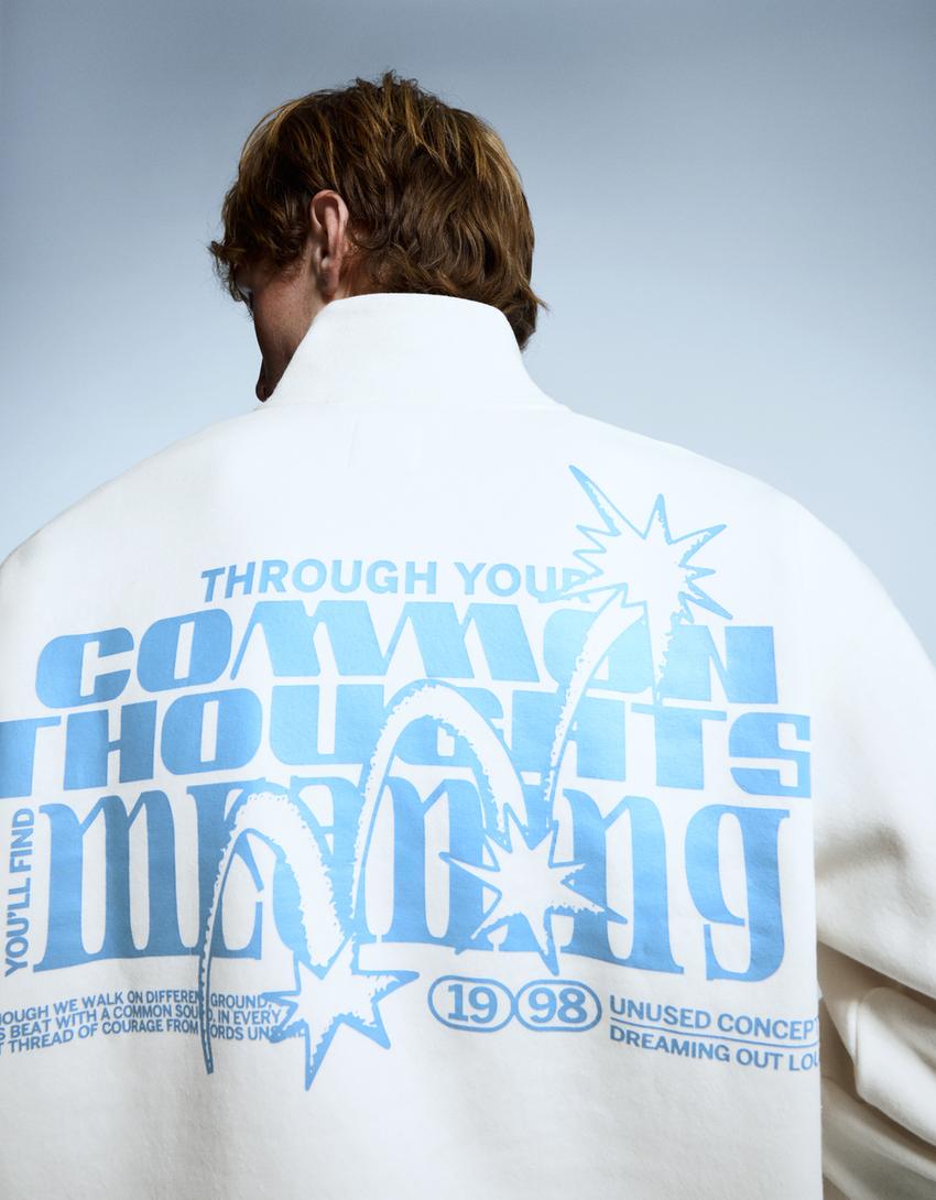 Sudadera cuello cremallera print-Blanco roto