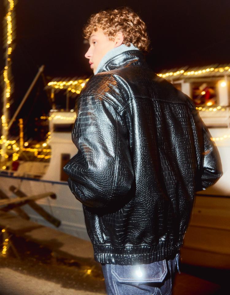 Animal print leather effect jacket