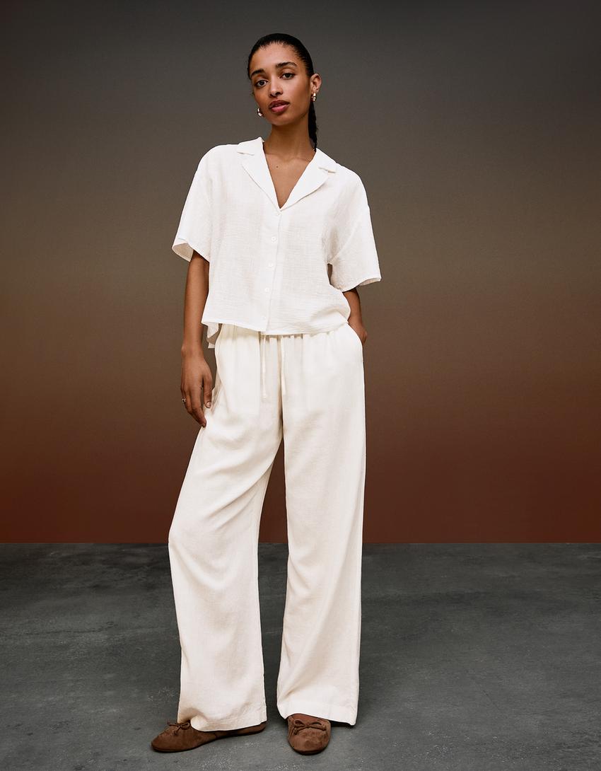 Rustična košulja kratkih rukava-Bela