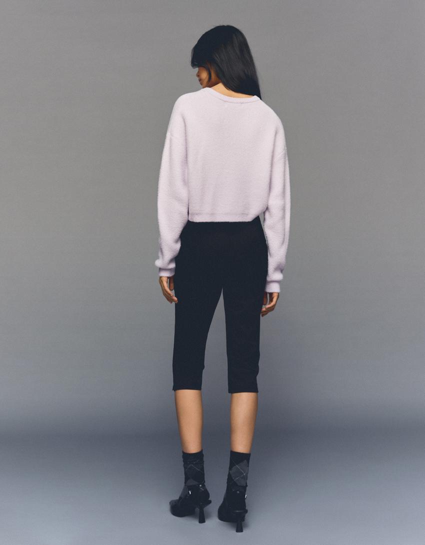 Pull court fausse fourrure-Violet