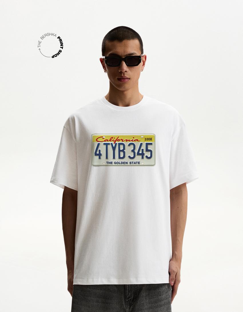 T-Shirt mit Print und kurzen Ärmeln-Weiss-1