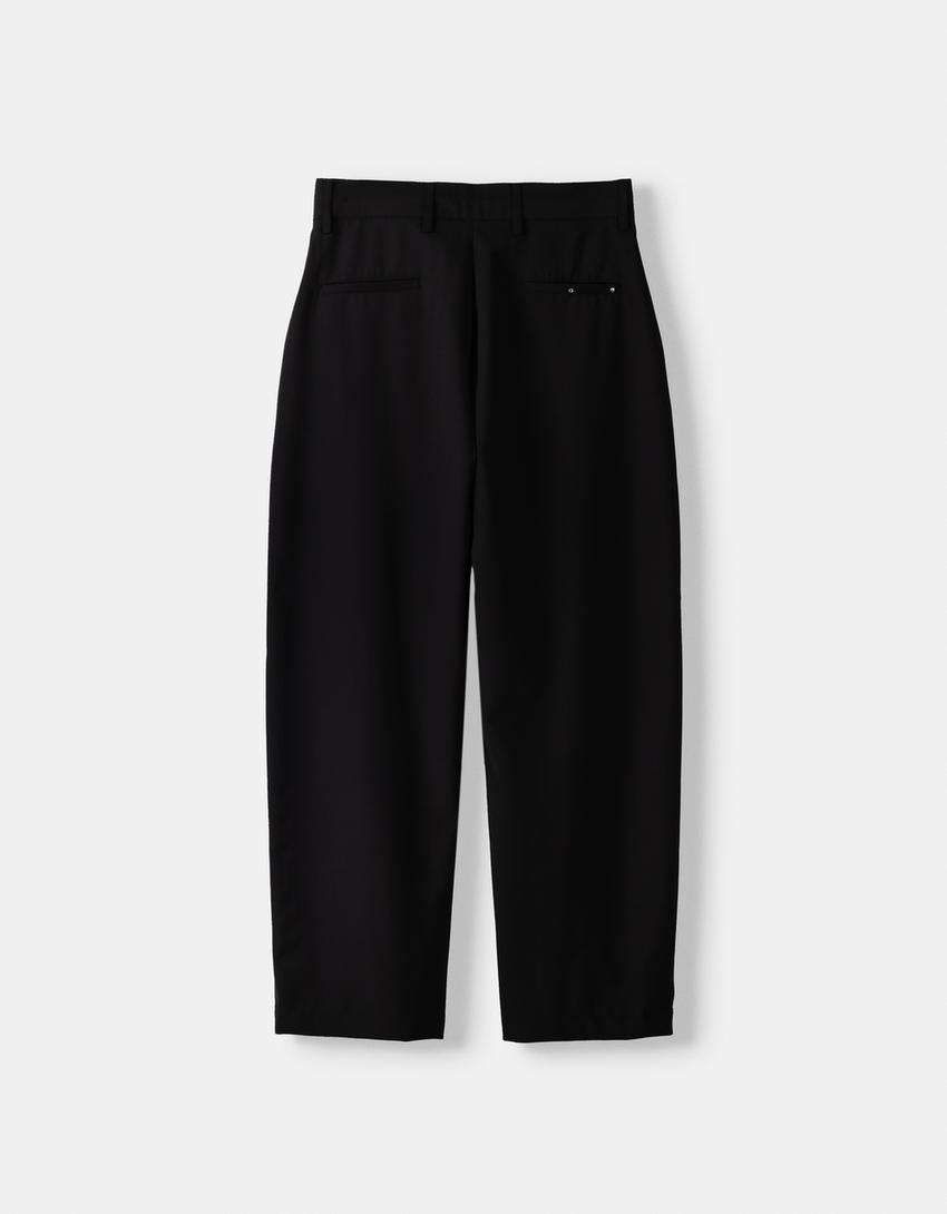 Pantalon tailoring pinces mélange de laine-Noir-5